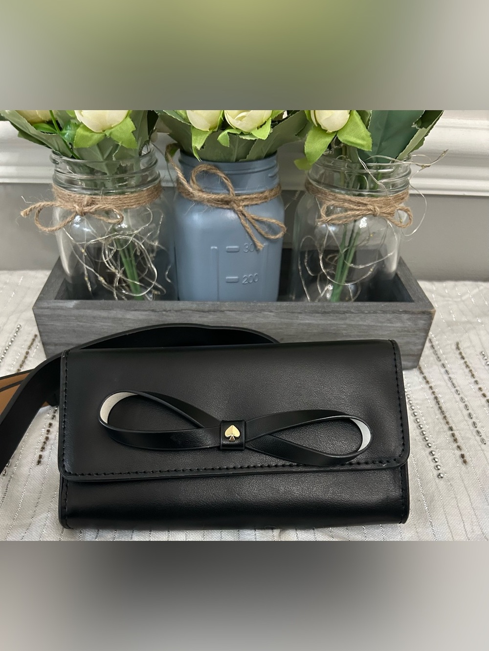 Kate Spade New York Black Leather Bow Belt Bag Waist Bag L/XL